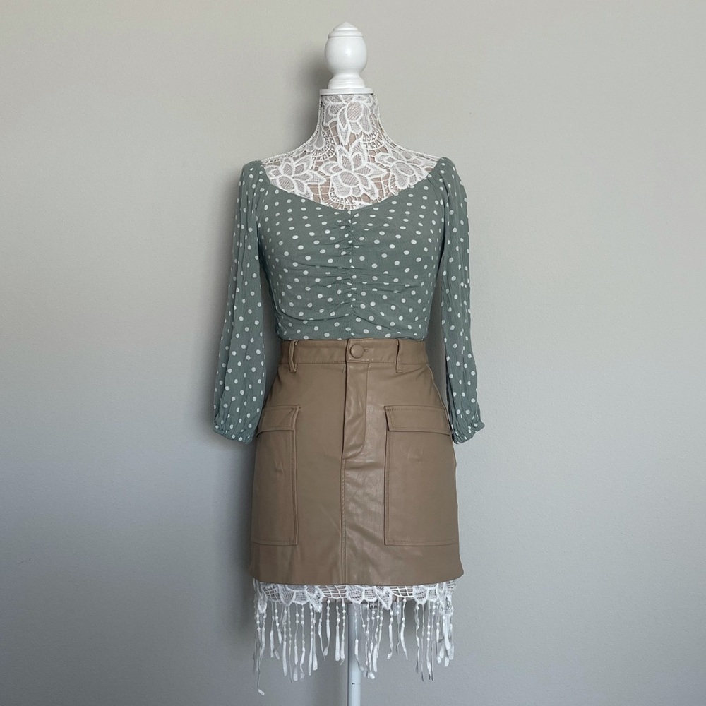 Mint Green Polka Dot Long Sleeve Crop Top | Small | Mahina